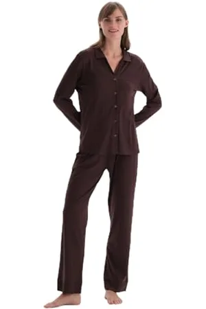 Dagi Long Sleeve Satin Leg Detailed Shirt Pants Pajamas Suit, Set Pigiama da Donna,
