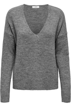 JDY Elanora L/S V-neck Pullo. Knt Noos, Maglione Donna, (Dark Grey Melange 2), S