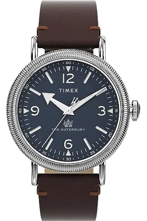 Timex Orologio da uomo Waterbury, 40 mm, cinturino a sgancio rapido in due pezzi in pelle , quadrante blu, cassa argentata TW2W20400