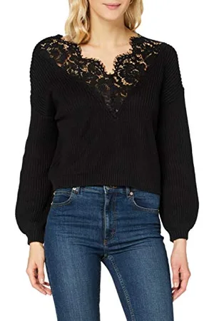 ONLY ONLXENIA Life L/S Pullover Knt Maglione, Nero. Dettagli: Pizzo DTM, XS Donna