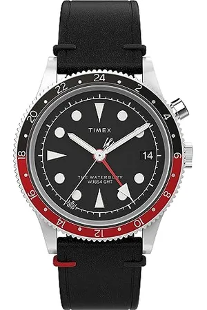 Timex Orologio da uomo Waterbury, 39 mm, cinturino a sgancio rapido in due pezzi in pelle nera, quadrante , cassa in acciaio inox TW2W22800