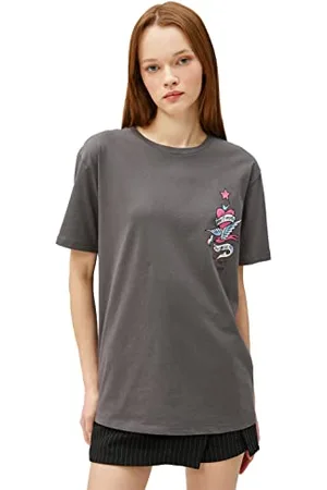 Koton Maglietta a Maniche Corte in Cotone con Scollo Rotondo T-Shirt, (939), XS Donna