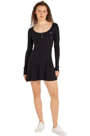 Tommy Hilfiger Donna Abito Flare Dress Maniche Lunghe, (Black), L