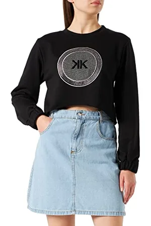 KENDALL + KYLIE KENDALL & KYLIE K&K W Art Patch Cropped Sweatshirt KKW3611604, Black, L Women