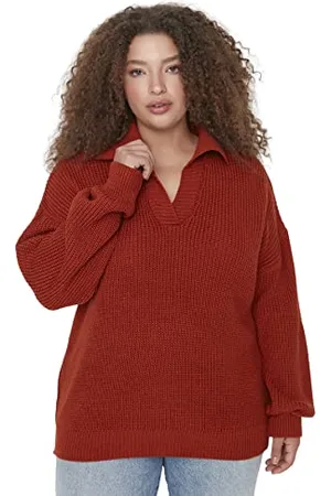 Trendyol Relaxed Fit Basic Polo Collo Maglieria Plus Size Maglione Maglia di Tuta, , XL Donna