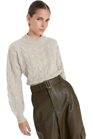 Trendyol Maglione Regolare con Motivo a Collo Alto Maglia di Tuta, , M Donna