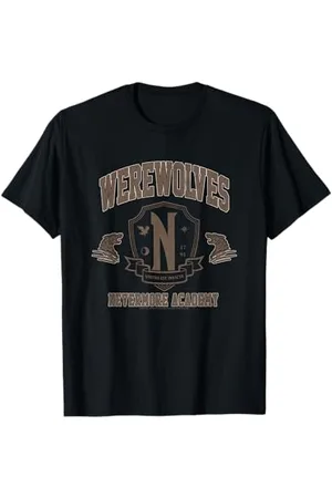 Wednesday Werewolves Nevermore Academy Distressed Chest Logo Maglietta