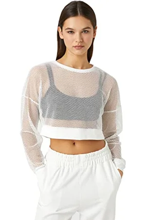 Koton Long Sleeve Crew Neck Mesh Crop Sport T-Shirt, T-Shirt Donna, (000)