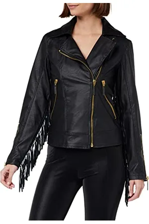 KENDALL + KYLIE KENDALL & KYLIE K&K W VGN Leather Crossed Fringe Jacket KKW3716104, Black, Women