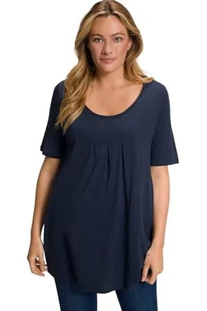 Ulla Popken Maglietta, Pieghe Decorative, Linea A, Girocollo, Mezza Manica, Modal, , 68-70 Donna