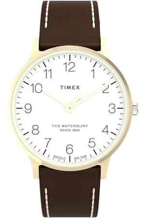 Timex Orologio da uomo Waterbury da 40 mm, cinturino in pelle in due pezzi a sgancio rapido, quadrante bianco, cassa dorata TW2W84400