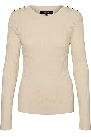 VERO MODA Vmglory LS O-Neck Button-Pullover Ga Boo Maglione, Birch/Dettaglio: Bottoni Dorati, M Donna