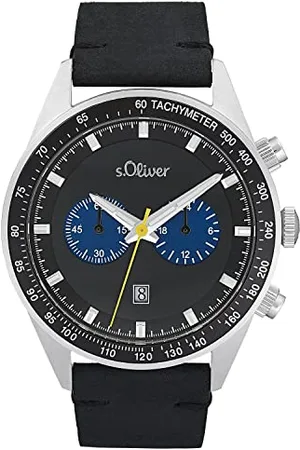 QS by s.Oliver Orologio da uomo cronografo analogico, con cinturino in pelle, , resistente all