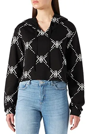 KENDALL + KYLIE KENDALL & KYLIE K&K W Net Cropped Hoody Sweatshirt KKW3611633 Hooded, Black, M Women