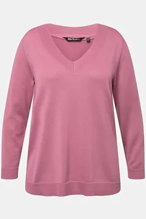 Ulla Popken Pullover, V-Ausschnitt, Langarm, weicher Feinstrick, Pullover Donna, Marine