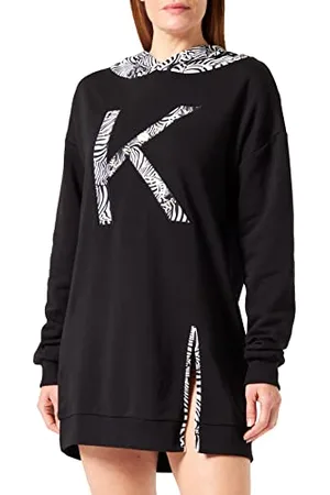 KENDALL + KYLIE KENDALL & KYLIE K&K W Zebra B&W Hoody SWEATDRESS KKW3711665 Casual Dress, Black, XL Women
