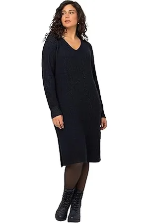 Ulla Popken Strickkleid, V-Neck Vestiti Donna, , 60-62