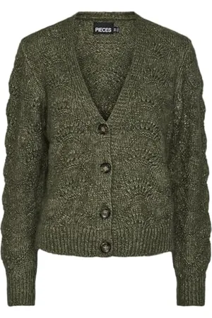 Pieces® Pcbibbi LS Knit Cardigan Noos BC Maglione, Verde-Deep Lichen Green, L Donna