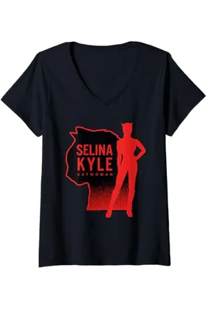 Batman Donna The Selina Kyle Catwoman Maglietta con Collo a V