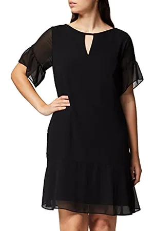 TRUTH & FABLE Marchio Amazon - Vestito Midi A-Line in Chiffon Donna, (Black), 42, Label: S
