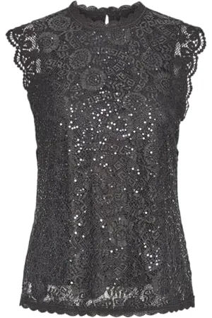 Pieces® Pcolline SL Lace Sequins Top Noos Blusenshirt, , M Donna