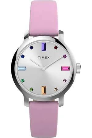 Timex Orologio da donna Trend da 31 mm, cinturino a sgancio rapido in due pezzi, in pelle , quadrante argentato e cassa argentata TW2W84800