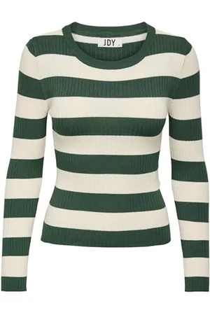 JDY Plum L/S O-Neck Pullover Knt Noos Maglione Lavorato a Maglia, Verde Trekking/Strisce: Strisce Eggnog, M Donna