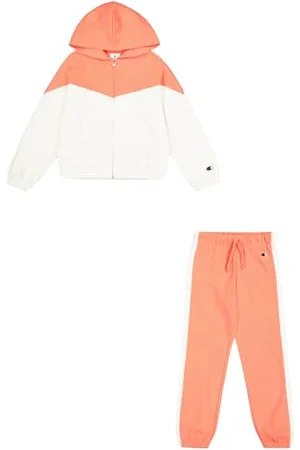 Champion Legacy Script Shop G (405046) -Ultra-Light Soft Compact Powerblend Fleece Color Block Hooded Tuta Sportiva, (DBR/STR), 15-16 Anni Bambina