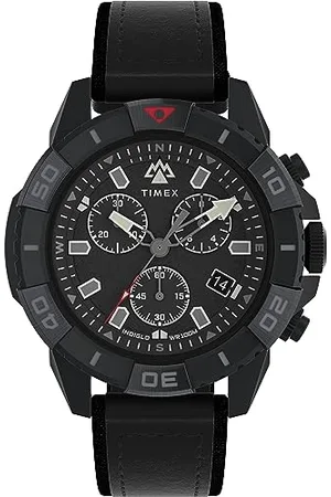 Timex Orologio cronografo da uomo Expedition North da 42 mm, cinturino vegano in pelle nera a sgancio rapido in due pezzi, quadrante , cassa nera TW2W16000