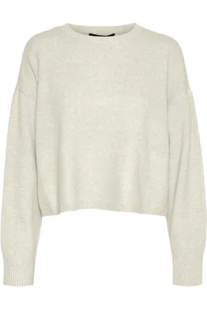 VERO MODA PETITE VMDOFFY LS O-Neck Boxy Blouse Noos PTT Maglione Lavorato a Maglia, Birch/Detail:W. Melange, XXS Petite Donna