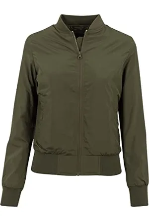 Urban classics Giubbotto Bomber da Donna con Polsini a Coste, Giacca a Vento Leggera, Giubbottino Bomber a Maniche Lunghe con Cerniera e Tasche, Colore: Darkolive, Taglia: L
