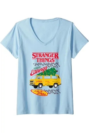 Stranger Things Donna Christmas Seasons Eatings Pizza Van Maglietta con Collo a V