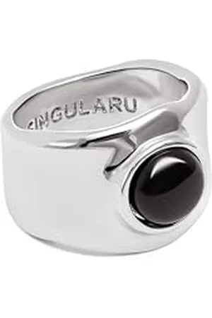 SINGULARU Anello My Onyx. Ottone Massiccio con Finitura Placcata Rodio e Pietra Onice. Gioielli da Donna. Taglia 16