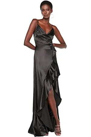 Trendyol VOLAN Detailliertes Abendkleid & Abschlusskleid Abito da Sera Formale, Black, 34 da Donna