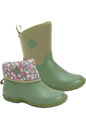 Muck Muckster II - Stivali da pioggia da donna, in gomma, altezza media, Verde/Stampa Flore, 5