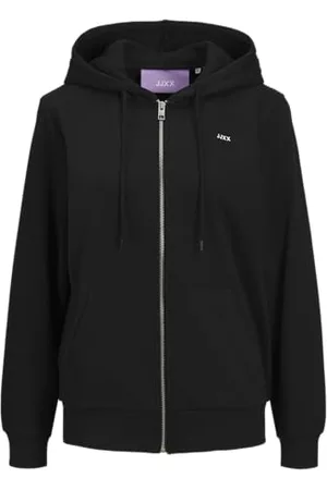 JJXX Jxabbie RLX LS Every Zip Hood Swt Noos Felpa, Black/Print: Logo Bianco Brillante, L Donna