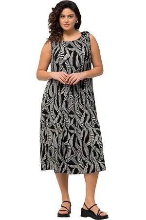 Ulla Popken Abito in Jersey con Dettaglio sullo Scollo e Stampa Allover 831785 Vestito, , 56-58 Donna