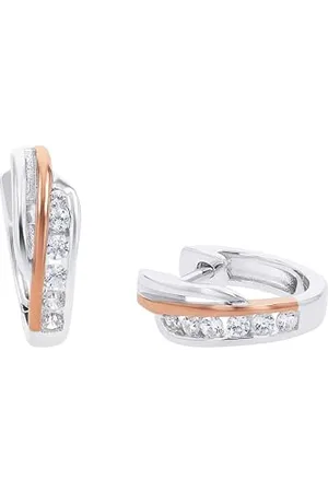 Amor Creoles Gioielli per orecchie da Donna in Argento 925, con zirconi sintetici, 1,2 cm, bicolore, in confezione regalo