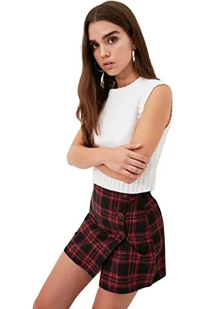 Trendyol Damen Kariert/Karo Mini Eine Linie Die Verpackung Rock Gonna, , 42 da Donna