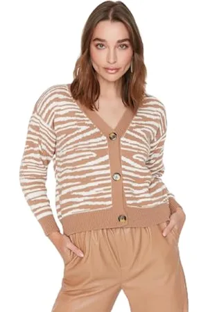 Trendyol Cardigan Regolare con Stampa Animale Scollo A V Maglione, , S Donna