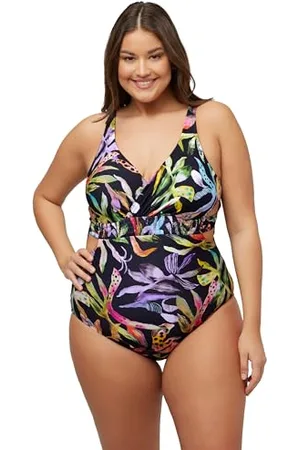 Ulla Popken Badeanzug Straps Blumen Recycling Costume Intero, , 56 Donna