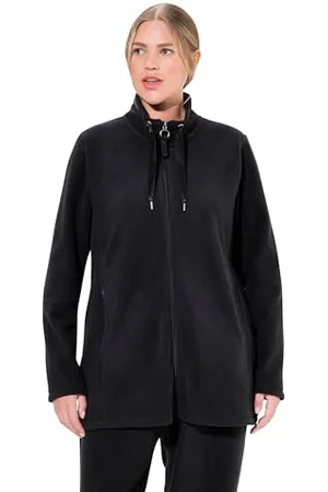 Ulla Popken Loungewear-Fleecejacke, Stehkragen, Satinband, Recycelt Maglione Cardigan, , 42-44 Donna