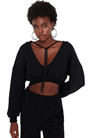 Trendyol Damen Gerade Lange Ärmel Entspannt Sweatshirts Maglia di Tuta, Black, M da Donna