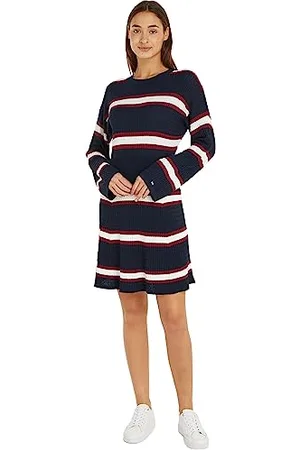Tommy Hilfiger Abito Donna Maniche Lunghe, Multicolore (Rouge/Ecru/ Desert Sky Stp), XXS