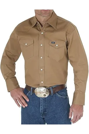 Wrangler Camicia a Maniche Lunghe, da Uomo, per Lavoro, in Stile Cowboy del West, Kaki