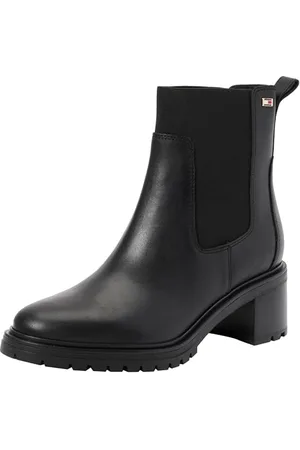 Tommy Hilfiger Donna Stivaletti Chelsea Mid Heel in Pelle, (Black), 38