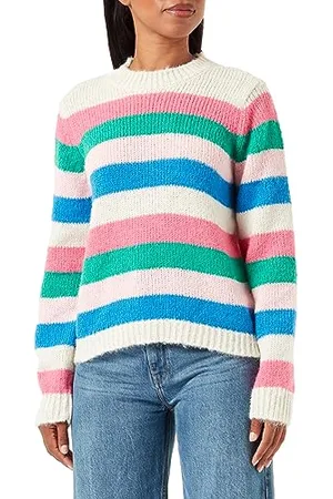Pieces® Pcnatasha LS O-Collo Knit Noos BC Maglione, Birch/Strisce: Rosa Shocking Menta-rosh-French Blue, S Donna