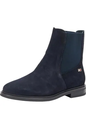 Tommy Hilfiger Donna Stivaletti Chelsea Flag Suede Piatti, Blu (Space Blue), 39
