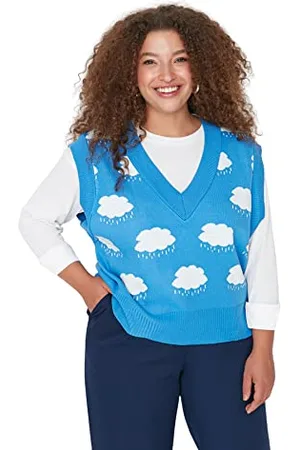 Trendyol Donna Oversize Standard Scollo a V Maglieria Plus Size Maglione, , 4X-Large
