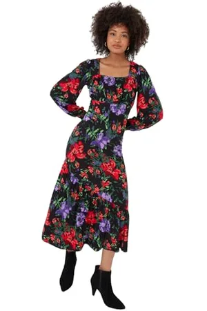 Joe Browns Balloon Sleeve Gathered Floral Midi Jersey Dress Vestito Casual, , 42 Donna